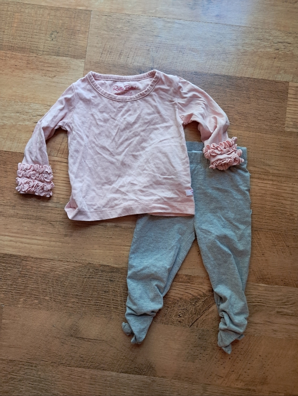Ruffle Butts Pink Ruffle Sleeve Top with Gray Ruffle Leggings 12-18 Months
